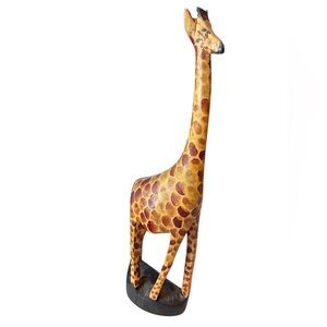 Handcrafted Wooden Giraffe Figurine As Is